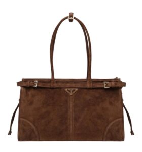 [프리미엄/해외배송]프라다 스웨이드 라지 핸드백(브라운)