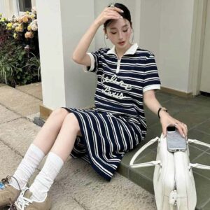 [국내배송]셀린느 [ C*LINE ] 수입 마린 지퍼넥 스트라이프 폴로 드레스