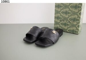 [국내배송]구찌 [GUCCI] 블랙 GG 레더 여성 더블 G 슬라이드 샌들